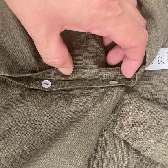 Max Studio Shirt Size M 100% Linen Olive Green Button Front 3/4 Sleeve - Picture 8 of 13